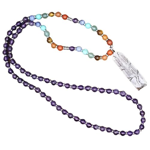 YOPI Halskette mit Anhänger „Lebensbaum“ in Kristallsäule for Damen – Schmuck aus weißen Kristallperlen mit runden Perlen(Amethyst) von YOPI