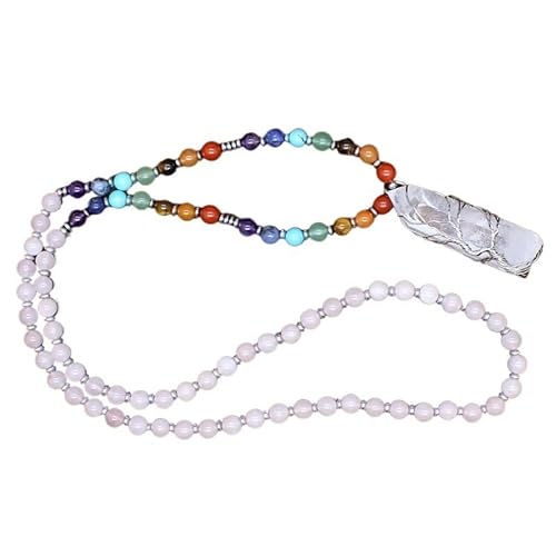 YOPI Halskette mit Anhänger „Lebensbaum“ in Kristallsäule for Damen – Schmuck aus weißen Kristallperlen mit runden Perlen(Rosequartz) von YOPI