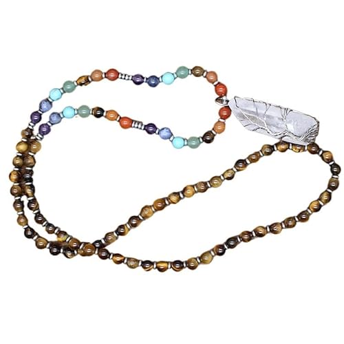 YOPI Halskette mit Anhänger „Lebensbaum“ in Kristallsäule for Damen – Schmuck aus weißen Kristallperlen mit runden Perlen(Tigereyestone) von YOPI