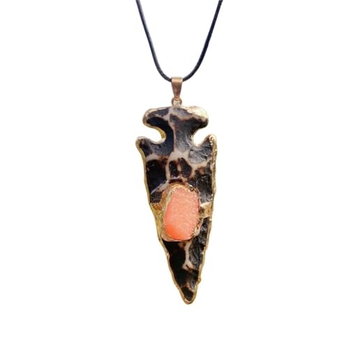 YOPI Halskette mit Anhänger aus Naturstein-Kristall-Achat – Schiffsanker-Pfeil-Design mit Kristallcluster(SectionE) von YOPI