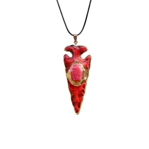 YOPI Halskette mit Anhänger aus Naturstein-Kristall-Achat – Schiffsanker-Pfeil-Design mit Kristallcluster(SectionF) von YOPI
