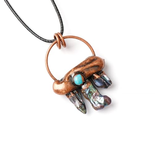 YOPI Halskette mit Anhänger aus natürlichem Amethystkristall und Abalone-Muscheln | Schmuck aus Halbedelsteinen im Retro-Stil(Abaloneshell) von YOPI