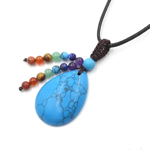 YOPI Halskette mit Anhänger in Tropfenform aus Kristall mit sieben Steinperlen – handgefertigter Schmuck aus Seil für Damen, One Size von YOPI