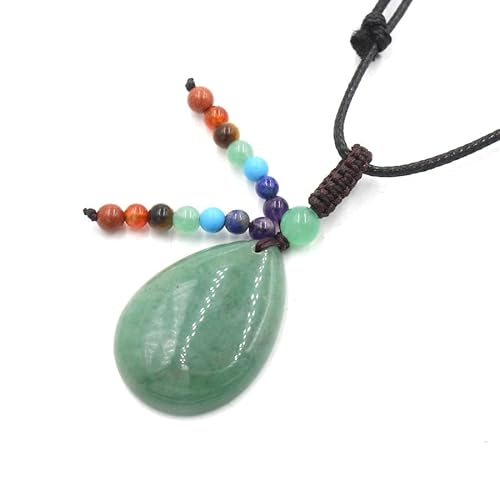 YOPI Halskette mit Anhänger in Tropfenform aus Kristall mit sieben Steinperlen – handgefertigter Schmuck aus Seil für Damen, One Size von YOPI