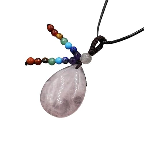 YOPI Halskette mit Anhänger in Tropfenform aus Kristall mit sieben Steinperlen – handgefertigter Schmuck aus Seil für Damen, One Size von YOPI