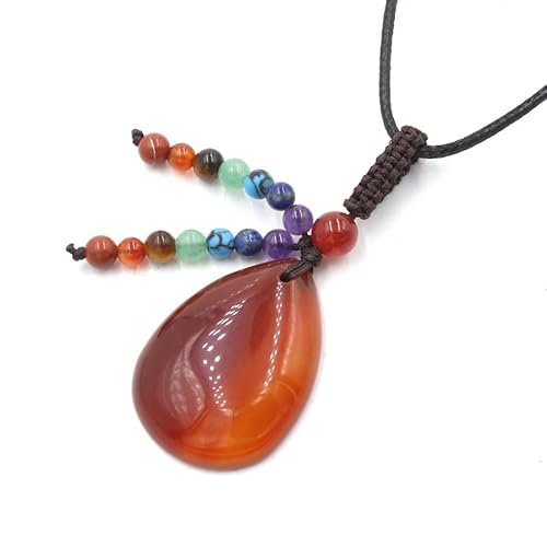 YOPI Halskette mit Anhänger in Tropfenform aus Kristall mit sieben Steinperlen – handgefertigter Schmuck aus Seil für Damen, One Size von YOPI