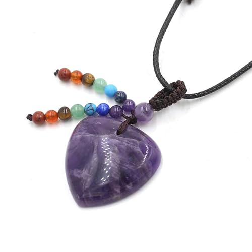 YOPI Halskette mit Kristallanhänger in Herzform mit sieben Steinperlen – handgefertigter Schmuck aus Seil für Damen, One Size von YOPI