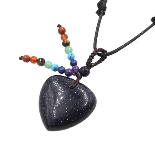 YOPI Halskette mit Kristallanhänger in Herzform mit sieben Steinperlen – handgefertigter Schmuck aus Seil für Damen, One Size von YOPI