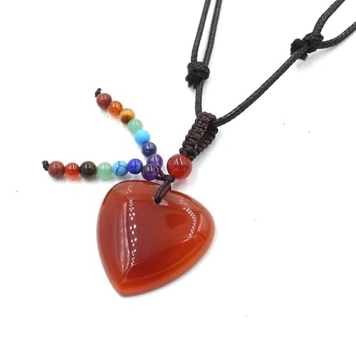 YOPI Halskette mit Kristallanhänger in Herzform mit sieben Steinperlen – handgefertigter Schmuck aus Seil für Damen, One Size von YOPI