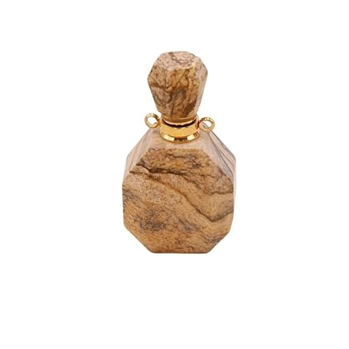 YOPI Halskette mit Parfümflasche aus natürlichem Amethyst – geometrischer offener Anhänger for ätherische Öle – Aromatherapie-Schmuck aus Fluoritkristall(PictureStone) von YOPI