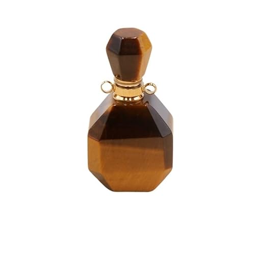 YOPI Halskette mit Parfümflasche aus natürlichem Amethyst – geometrischer offener Anhänger for ätherische Öle – Aromatherapie-Schmuck aus Fluoritkristall(Tiger'seyeStone) von YOPI