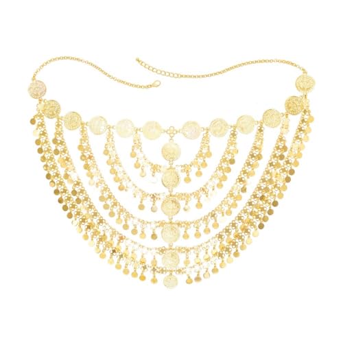 YOPI Halskette mit Quaste in Goldmünzenform – Mehrlagiger, Schwerer Pulloverkettenschmuck im Ethno-Stil for Damen von YOPI