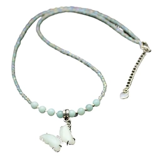 YOPI Halskette mit Schmetterlingsanhänger aus natürlichem Amethyst for Damen – eleganter Kristallschmuck(Amazonstone) von YOPI