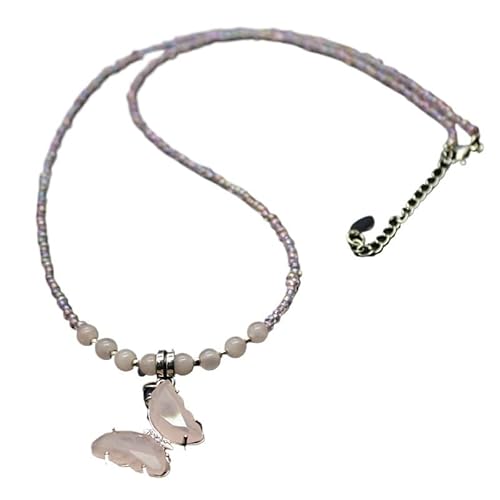 YOPI Halskette mit Schmetterlingsanhänger aus natürlichem Amethyst for Damen – eleganter Kristallschmuck(Rosequartz) von YOPI