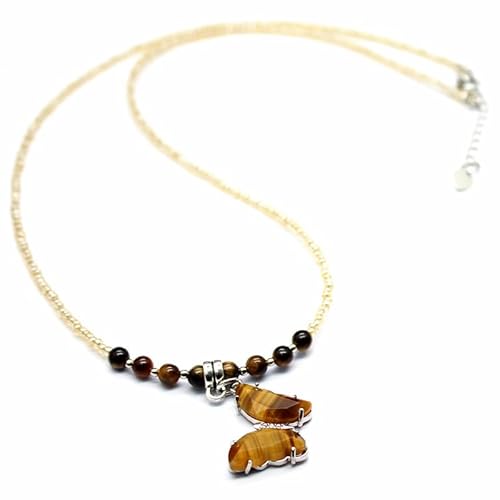 YOPI Halskette mit Schmetterlingsanhänger aus natürlichem Amethyst for Damen – eleganter Kristallschmuck(Tigereyestone) von YOPI