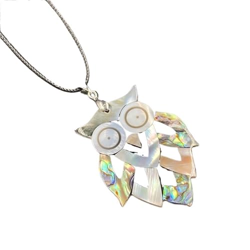 YOPI Halskette mit Tieranhänger aus Abalone-Muschel – einzigartiges Eulen-Design mit weißer Muschelverzierung(Owl 7) von YOPI