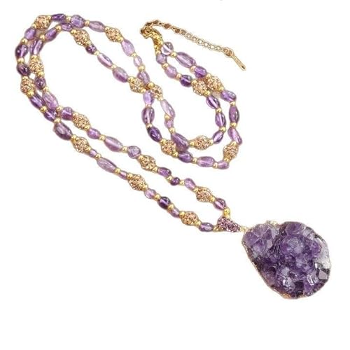 YOPI Halskette mit natürlichem Amethyst-Cluster-Kristallanhänger for Damen – stilvoller Wollkettenschmuck YOPI Halskette mit natürlichem Amethyst-Cluster-Kristallanhänger for Damen – stilvoller Wollkettenschmuck von YOPI