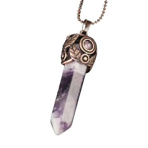 YOPI Halskette mit natürlichem Amethyst-Sechseck-Kristallanhänger for Damen – Schmuck im Vintage-Stil(Amethyst) von YOPI