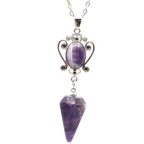 YOPI Halskette mit sechseckigem Kegelanhänger aus natürlichem Tigerauge-Stein – Kristallschmuck for Männer und Frauen(Amethyst) von YOPI