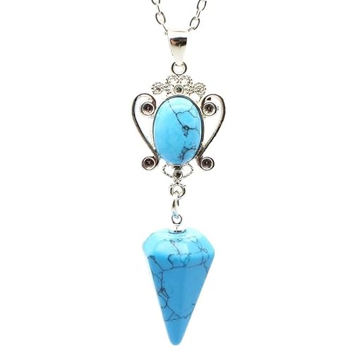 YOPI Halskette mit sechseckigem Kegelanhänger aus natürlichem Tigerauge-Stein – Kristallschmuck for Männer und Frauen(BlueTurquoise) von YOPI