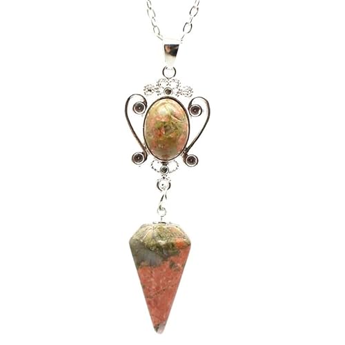 YOPI Halskette mit sechseckigem Kegelanhänger aus natürlichem Tigerauge-Stein – Kristallschmuck for Männer und Frauen(FlowerGreenStone) von YOPI