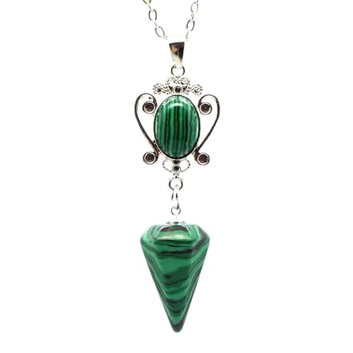 YOPI Halskette mit sechseckigem Kegelanhänger aus natürlichem Tigerauge-Stein – Kristallschmuck for Männer und Frauen(Malachite) von YOPI