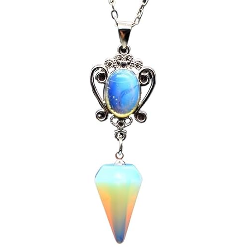 YOPI Halskette mit sechseckigem Kegelanhänger aus natürlichem Tigerauge-Stein – Kristallschmuck for Männer und Frauen(Opal) von YOPI