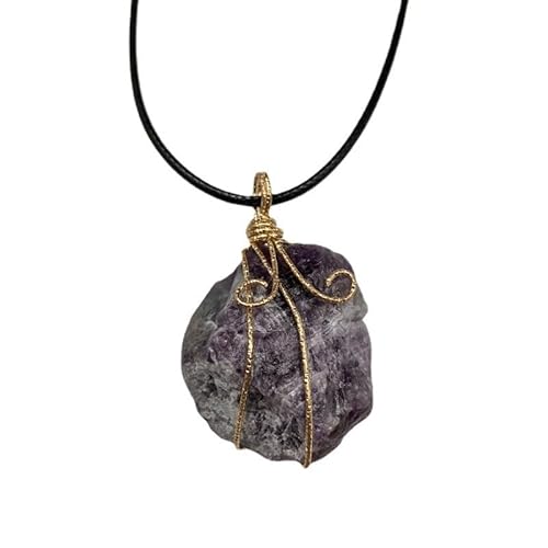 YOPI Handgefertigte Halskette mit Amethyst-Anhänger | Wickelschmuck aus rohem rosa Kristall for selbstgemachte Pulloverkette(Amethyst) von YOPI