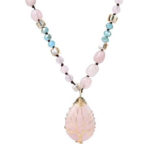 YOPI Handgefertigte Halskette mit rosa Kristallen for Damen – Langer Wassertropfen-Anhänger an Wollkette YOPI Handgefertigte Halskette mit rosa Kristallen for Damen – Langer Wassertropfen-Anhänger an Wollkette von YOPI