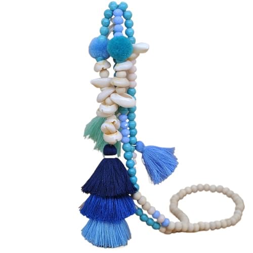 YOPI Handgefertigte Perlenkette im Strandstil for Damen – Türkis, weiße Holzperlen, Langer Muschelanhänger(N2343-Y01) von YOPI