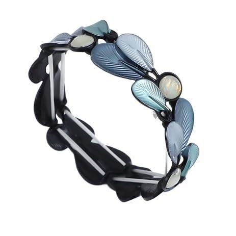 YOPI Handgefertigtes Armband aus Legierung mit farbigen Federn for Damen | Bemaltes Stretch-Armband mit Ölstreifen(Blue) von YOPI