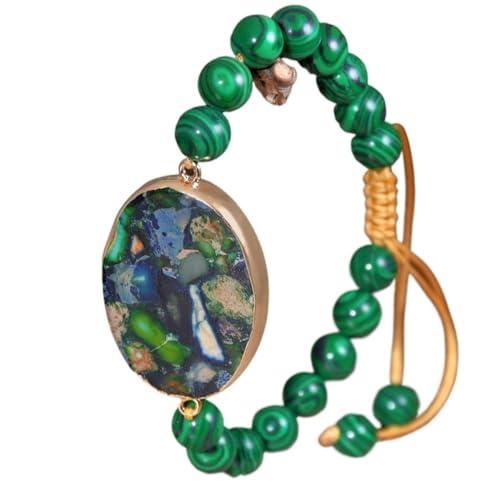 YOPI Handgefertigtes Armband im böhmischen Stil mit farbenfrohen Kaisersteinen | Gewebtes Armband aus Naturstein | Einzigartiges Geschenk for Frauen und Männer(green) von YOPI