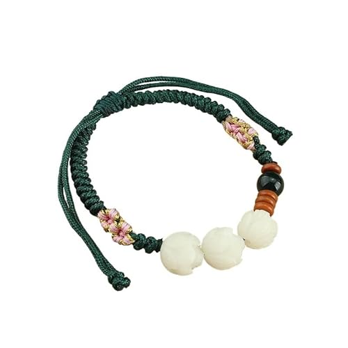 YOPI Handgefertigtes Retro-Bodhi-Lotus-Armband aus geflochtenem Seil – ethnischer Blumenschmuck for Männer und Frauen(Darkgreen) von YOPI