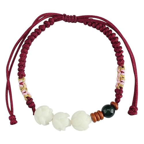 YOPI Handgefertigtes Retro-Bodhi-Lotus-Armband aus geflochtenem Seil – ethnischer Blumenschmuck for Männer und Frauen(Purplishred) von YOPI