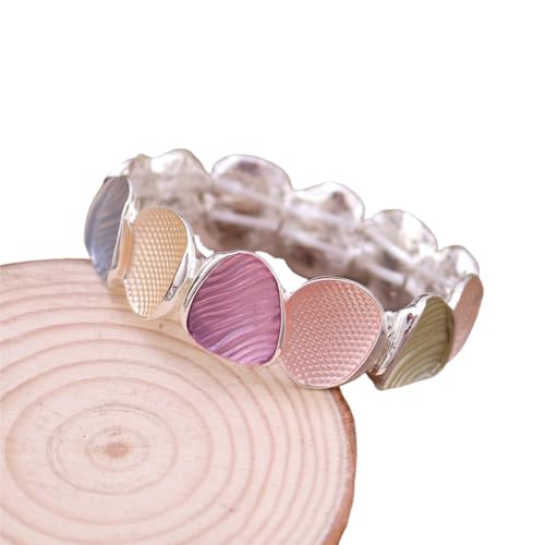 YOPI Handgefertigtes ovales Verbindungsarmband aus Legierung mit Ölgemälde-Design | Elastisches Seilarmband for Damen(Colorful) von YOPI