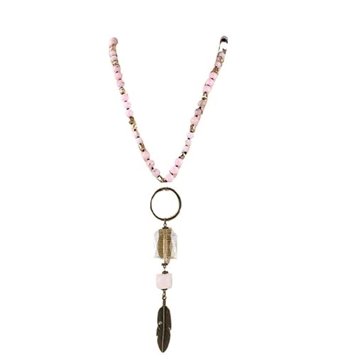 YOPI Handgemachte Lange Halskette mit Federanhänger for Damen – Pulloverkette aus Naturstein und Glas(Color3) von YOPI