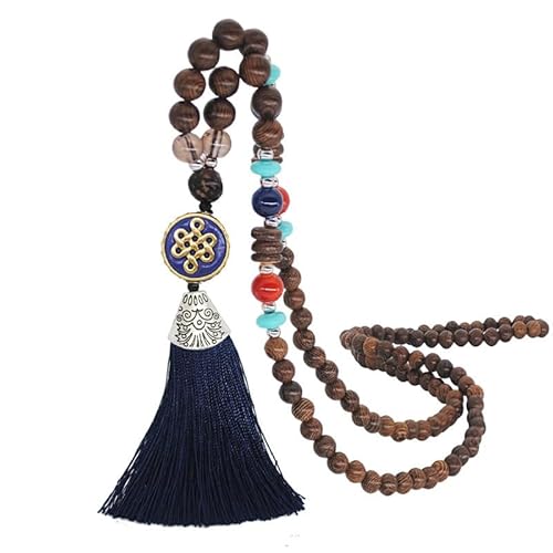 YOPI Handgemachte Quastenkette im Retro-Ethno-Stil for Damen – Langer Wollkettenschmuck mit Perlen(Black) von YOPI