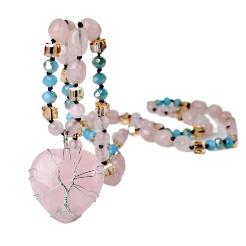 YOPI Handgemachte herzförmige rosa Kristallkette | Seidengewickelte Pulloverkette for Damen von YOPI