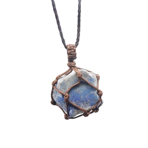 YOPI Handgewebte Erdbeerkristall-Halskette mit originalem Achatstein-Anhänger - mehrfarbiges Netztaschen-Design(Lapislazuli) von YOPI