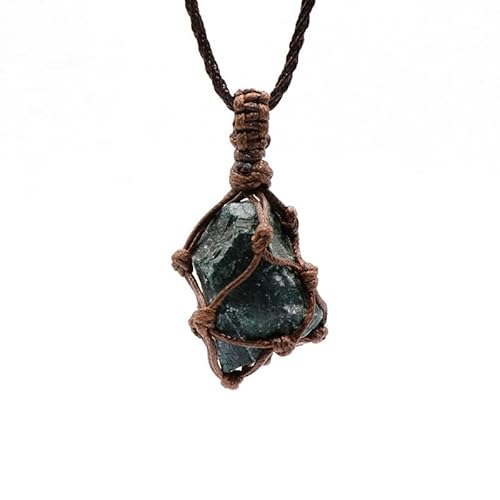 YOPI Handgewebte Erdbeerkristall-Halskette mit originalem Achatstein-Anhänger - mehrfarbiges Netztaschen-Design(Waterplantagate) von YOPI