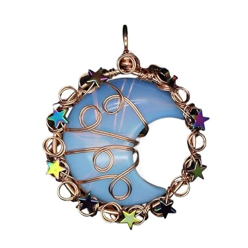 YOPI Handgewebte Halskette mit Mondanhänger for Frauen | Obsidiankristallschmuck | Einzigartiges Geschenk for Sie(Opal) von YOPI