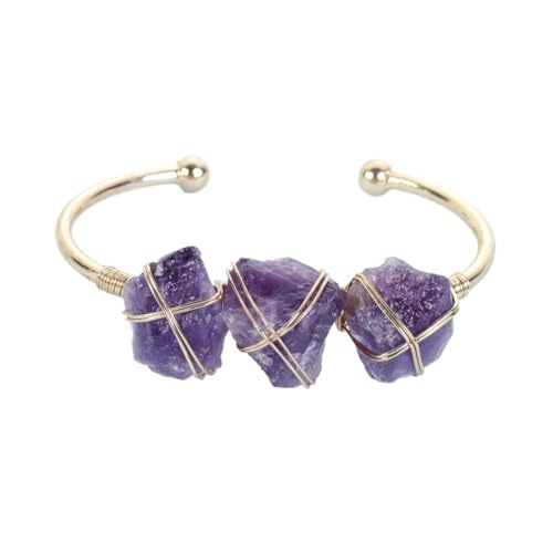 YOPI Handgewebtes Armband aus natürlichem Amethyst-Rosa-Kristall-Rohstein – verstellbarer offener Schmuck for Frauen(Amethyst) von YOPI