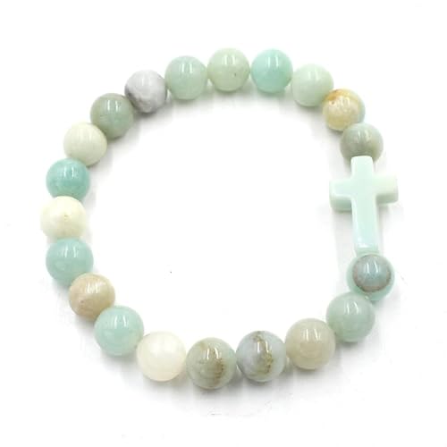 YOPI Kreuzarmband aus Naturstein-Kristallperlen | Geflochtenes einreihiges Armband im Ethno-Stil for Männer und Frauen(Amazonite) von YOPI