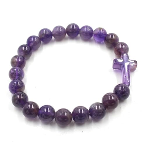 YOPI Kreuzarmband aus Naturstein-Kristallperlen | Geflochtenes einreihiges Armband im Ethno-Stil for Männer und Frauen(Amethyst) von YOPI