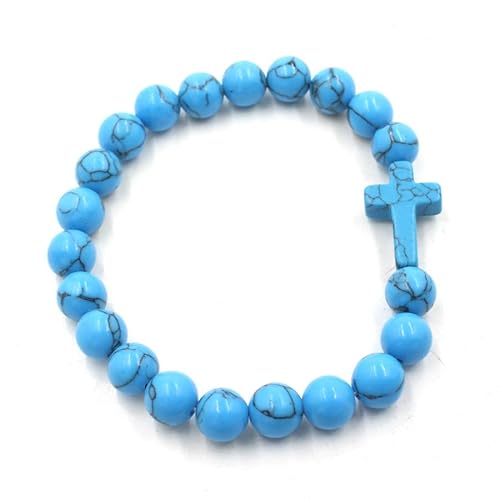 YOPI Kreuzarmband aus Naturstein-Kristallperlen | Geflochtenes einreihiges Armband im Ethno-Stil for Männer und Frauen(Blueturquoise) von YOPI