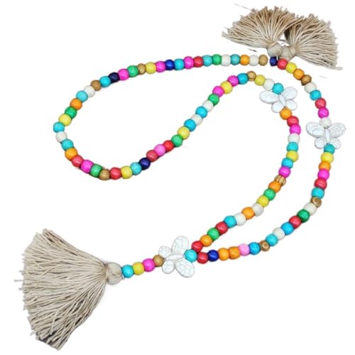 YOPI Lange Halskette for Damen im Retro-Ethno-Stil mit Schmetterlings-Anhänger und Türkis-Quasten-Design(N2202Khakis) von YOPI