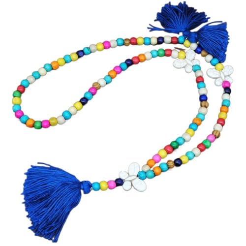 YOPI Lange Halskette for Damen im Retro-Ethno-Stil mit Schmetterlings-Anhänger und Türkis-Quasten-Design(N2202RoyalBlue) von YOPI
