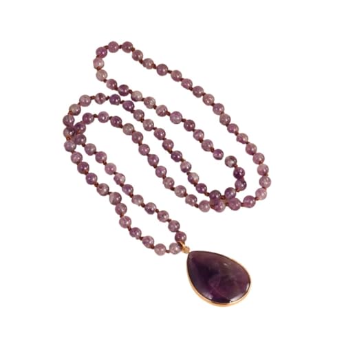 YOPI Lange Halskette mit Wassertropfen-Anhänger aus Naturstein for Damen | Stilvoller Pulloverkettenschmuck(Amethyst) von YOPI