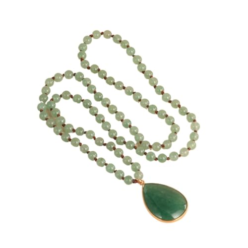 YOPI Lange Halskette mit Wassertropfen-Anhänger aus Naturstein for Damen | Stilvoller Pulloverkettenschmuck(Greenaventurine) von YOPI