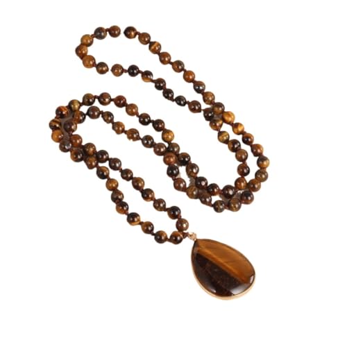 YOPI Lange Halskette mit Wassertropfen-Anhänger aus Naturstein for Damen | Stilvoller Pulloverkettenschmuck(Tigereyestone) von YOPI